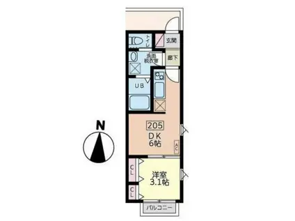 ルミナ旭ヶ丘(1DK/2階)の間取り写真