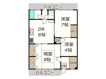 衣斐ビル(3DK/2階)の間取り写真