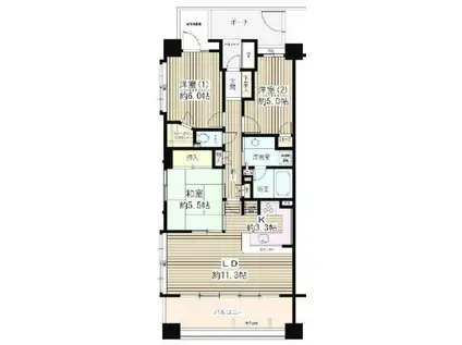 パーク・ホームズ二子多摩川フェアアリーナ(3LDK/7階)の間取り写真