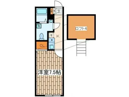 カトルセゾン調布(1K/1階)の間取り写真