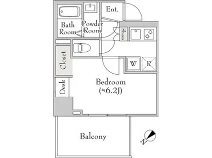 ミリアレジデンス白金台ヒルズ 6階(1K/6階)の間取り写真