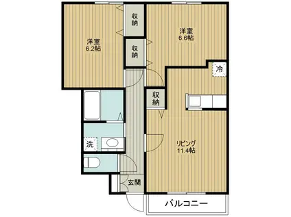 グランツC棟(2LDK/1階)の間取り写真
