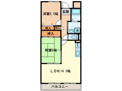 GREEN GRESS久米田(2LDK/6階)の間取り写真