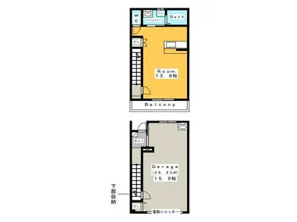 GARAGE VILLA 米津(ワンルーム/2階)の間取り写真