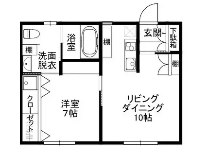 ハウス東(1LDK/1階)の間取り写真