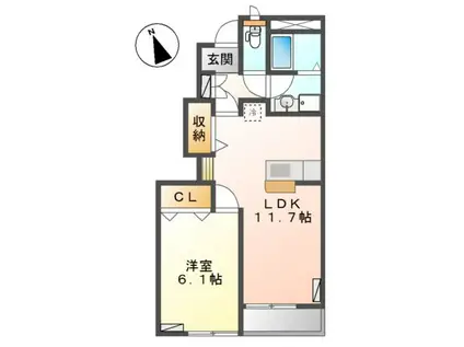 サンマルサンB(1LDK/1階)の間取り写真