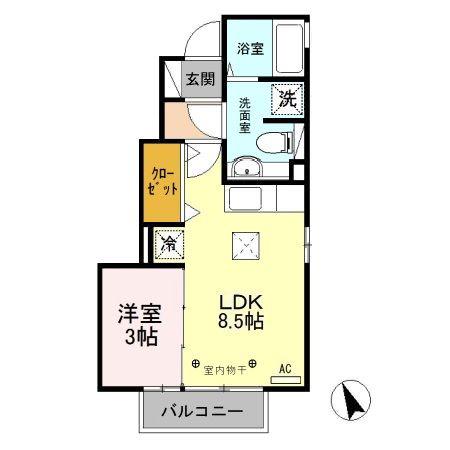 グランモア若草C(1LDK/1階)の間取り写真