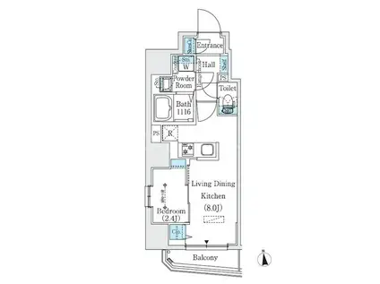 プライムブリス新御徒町(1LDK/2階)の間取り写真