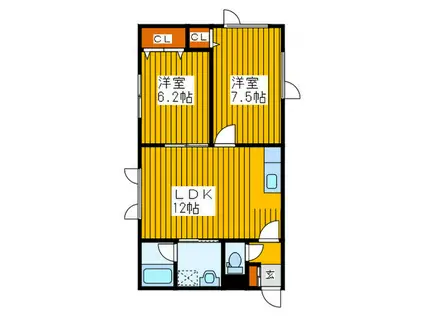 グランドールユアサ(2LDK/2階)の間取り写真