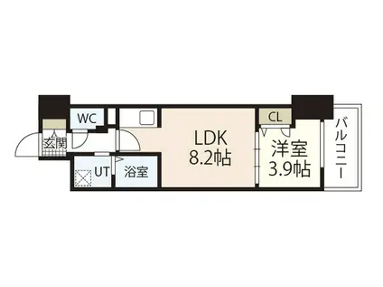 メイクス京橋川(1LDK/9階)の間取り写真