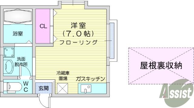 ルーレット通町(ワンルーム/2階)の間取り写真