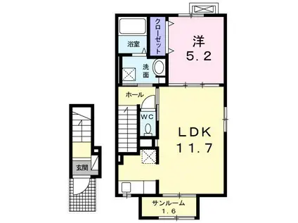 いわて銀河鉄道線 滝沢駅 徒歩3分 2階建 築4年(1LDK/2階)の間取り写真