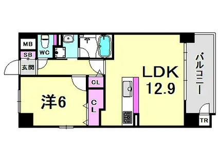 ナタリー神戸(1LDK/6階)の間取り写真