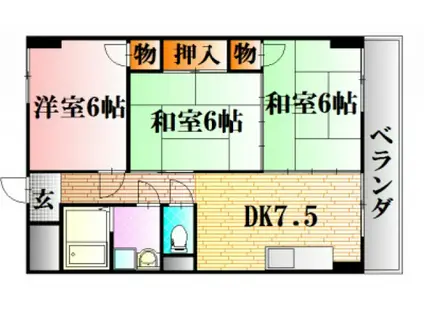 カルチェ中川2(3DK/3階)の間取り写真