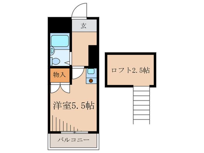 TKハイツ(ワンルーム/2階)の間取り写真