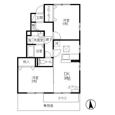 グラシアスB(2LDK/1階)の間取り写真