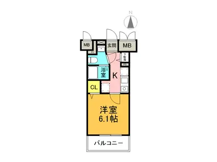ブランドール新町(1K/2階)の間取り写真