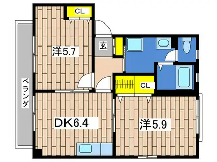 エバーグリーン(2DK/2階)の間取り写真