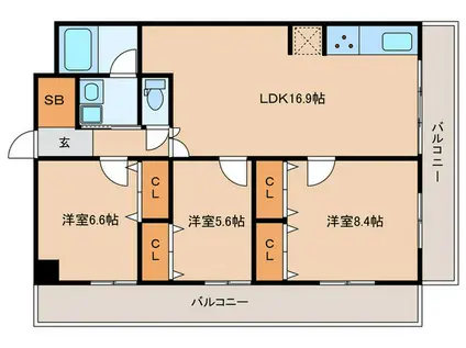 アクシス福重(3LDK/6階)の間取り写真