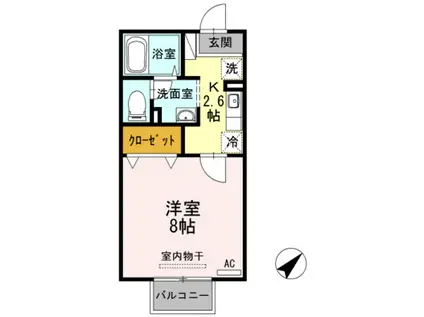 チアフルD(1K/2階)の間取り写真