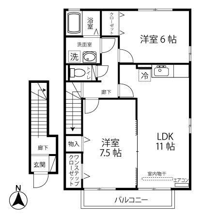 レザン・ポワール(2LDK/2階)の間取り写真