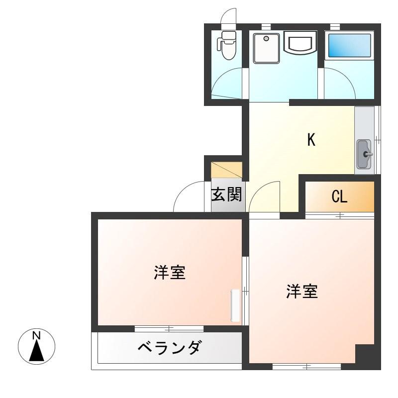 アローハイツ(2DK/2階)の間取り写真