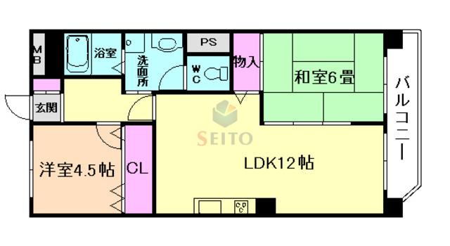 上野坂ハイツ(2LDK/4階)の間取り写真