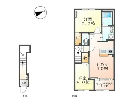 クレ・ド・ボヌールII(2LDK/2階)の間取り写真