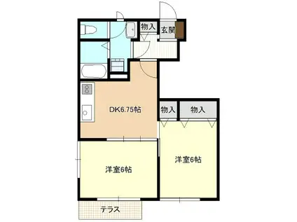 アクアリウスB(2DK/1階)の間取り写真