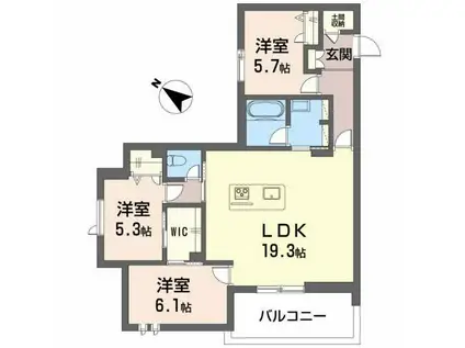 カスタネア栗林南(3LDK/3階)の間取り写真