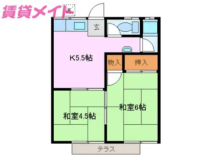 コーキア江場(2K/1階)の間取り写真