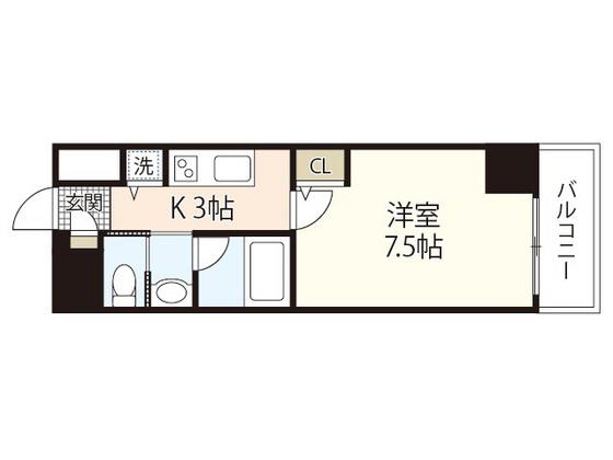 プラージュ村本(1K/8階)の間取り写真