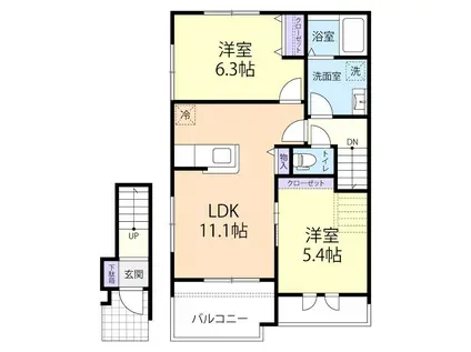 7/15角田市梶賀テラスハウス A(2LDK/2階)の間取り写真