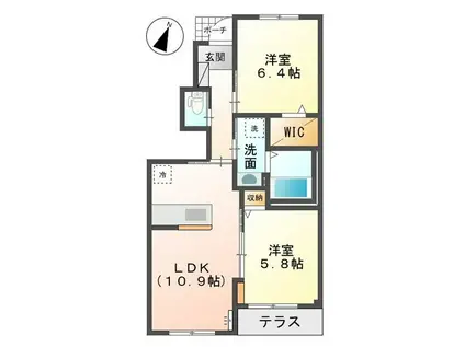 フィールリバーヒルズV(2LDK/1階)の間取り写真