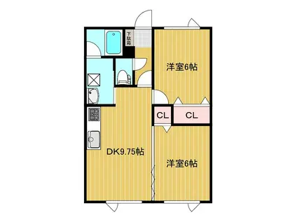 アプリコットあおばA(2LDK/2階)の間取り写真