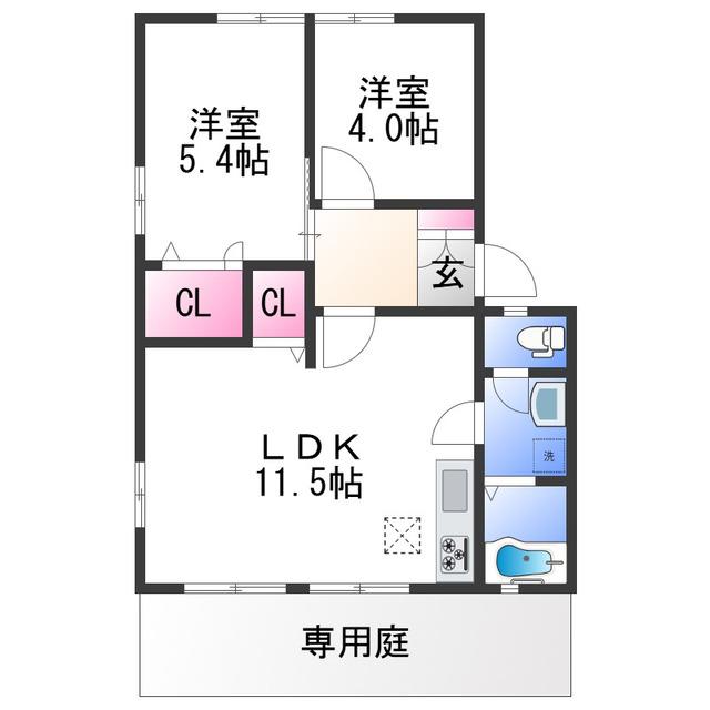 ラ・サルデーヌ(2LDK/1階)の間取り写真
