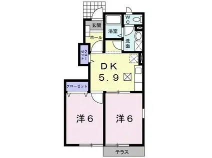 ソレアード ローマ(2DK/1階)の間取り写真