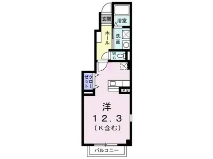 ウィスタリアB(ワンルーム/1階)の間取り写真