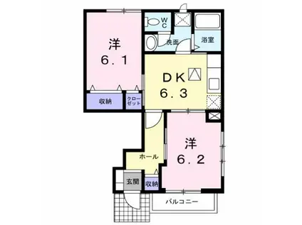 オーブリー大湊(2DK/1階)の間取り写真