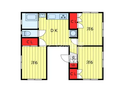三島マンション(3DK/1階)の間取り写真