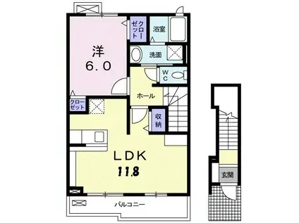フリーデ・ウエスト(1LDK/2階)の間取り写真