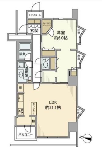ワールドシティタワーズアクアタワー(1LDK/16階)の間取り写真