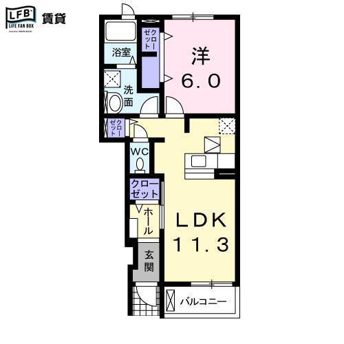 ミドルリアサニー(1LDK/1階)の間取り写真