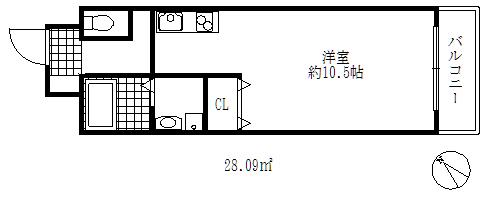 ウィルドゥ三宮イースト(ワンルーム/2階)の間取り写真