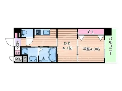 ライブガーデン江坂VIII(1DK/5階)の間取り写真