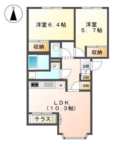 ウィンド・ヴィレッジI(2LDK/1階)の間取り写真