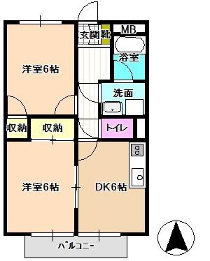 SURPLUS TWOハイツ水城北(2DK/2階)の間取り写真