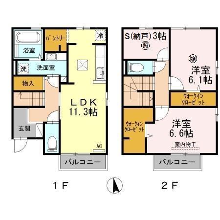 セジュール古国府 C棟(2SLDK/1階)の間取り写真