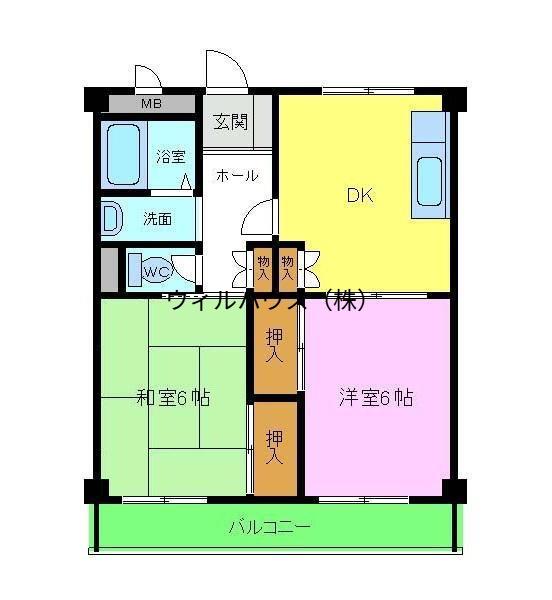 ロータリービルド南花田(2DK/4階)の間取り写真