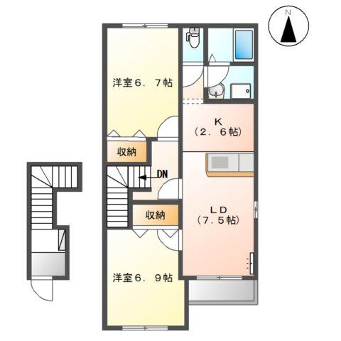 フェリーチェ I(2LDK/2階)の間取り写真